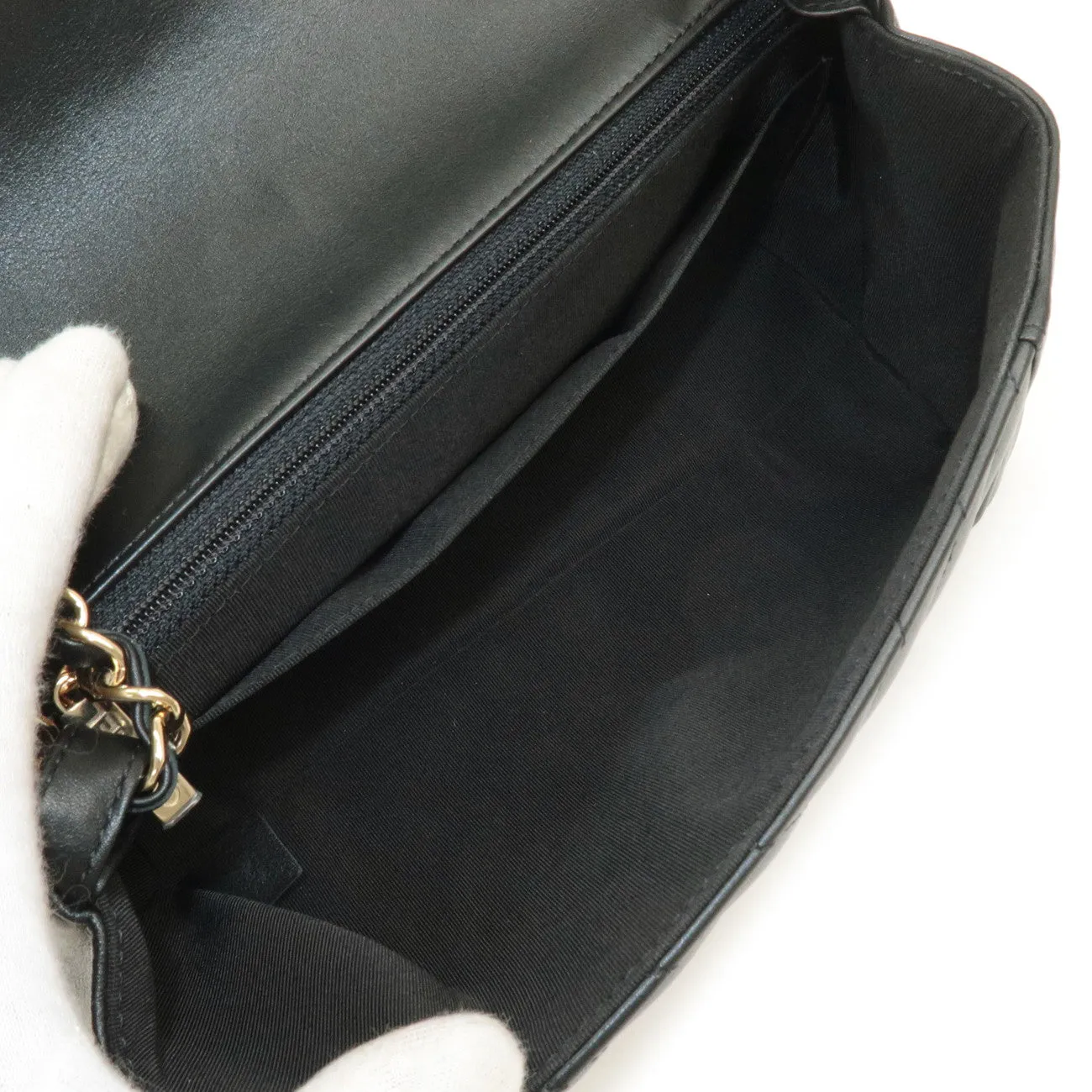 CHANEL Matelasse Lamb Skin Chevron Chain Shoulder Bag Black AS0260