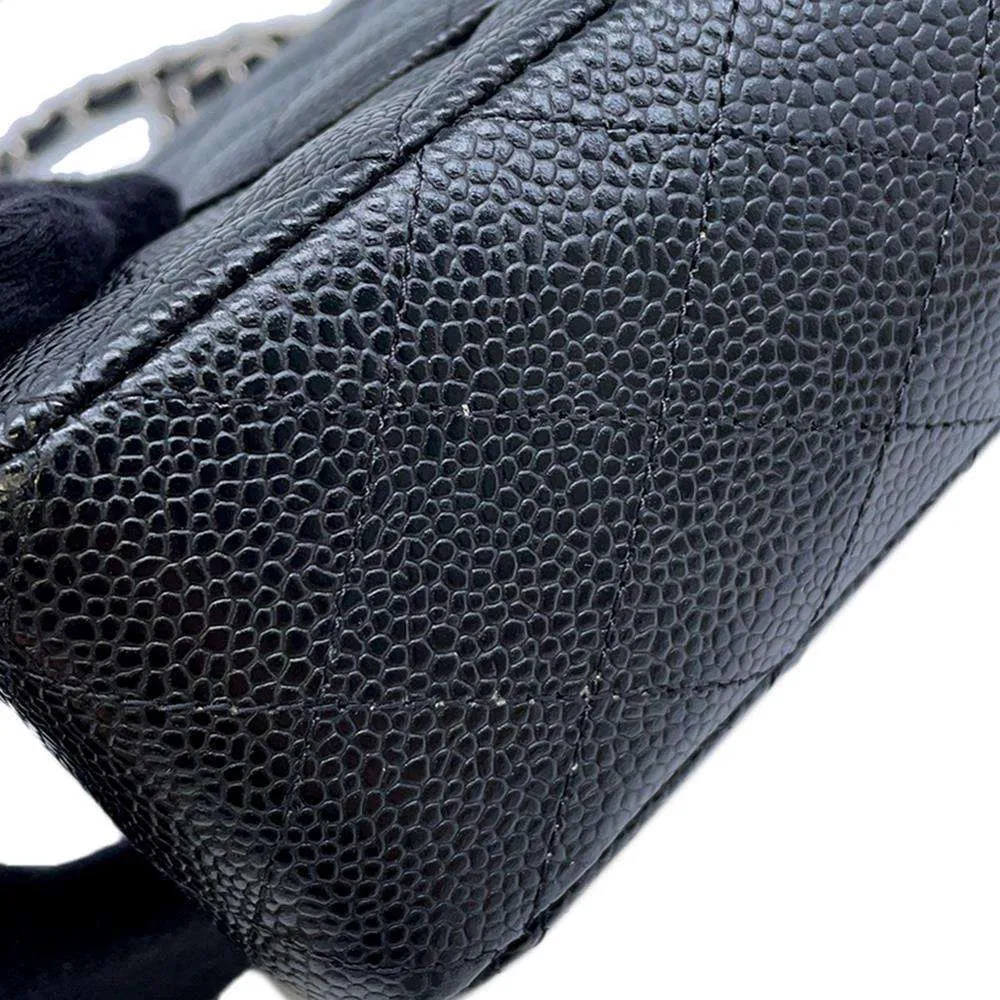 CHANEL Matelasse W Flap ChainShoulder Bag Black A01112 Caviar Leather Size 25