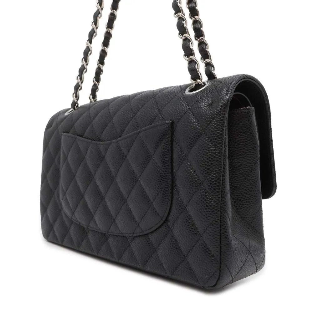 CHANEL Matelasse W Flap ChainShoulder Bag Black A01112 Caviar Leather Size 25