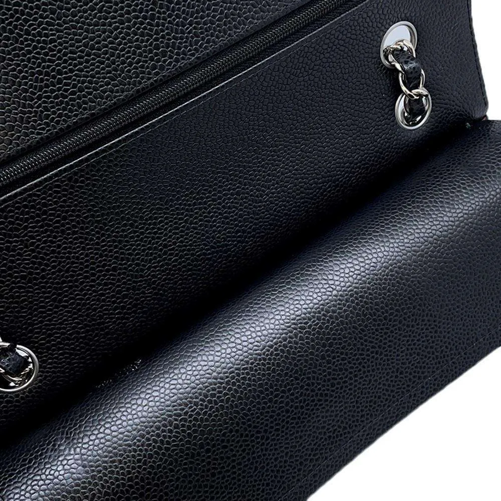 CHANEL Matelasse W Flap ChainShoulder Bag Black A01112 Caviar Leather Size 25