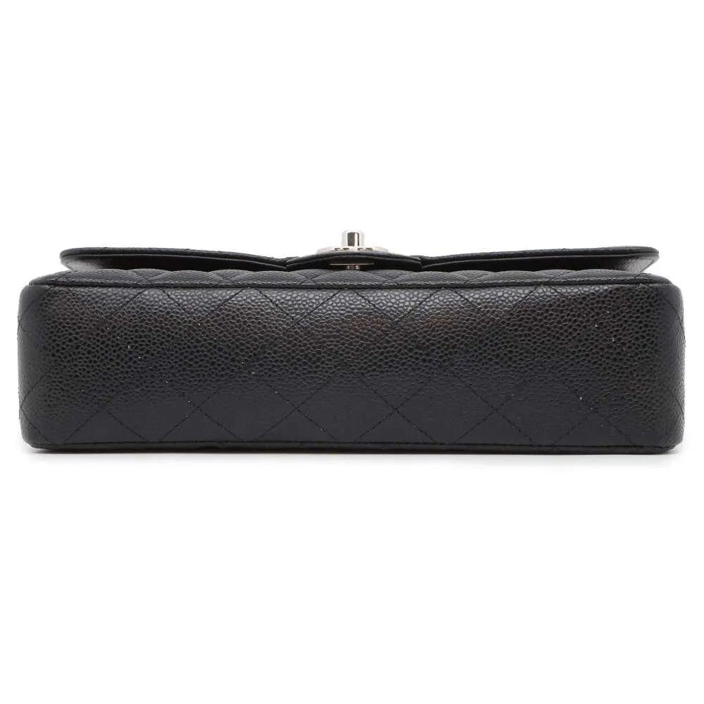 CHANEL Matelasse W Flap ChainShoulder Bag Black A01112 Caviar Leather Size 25