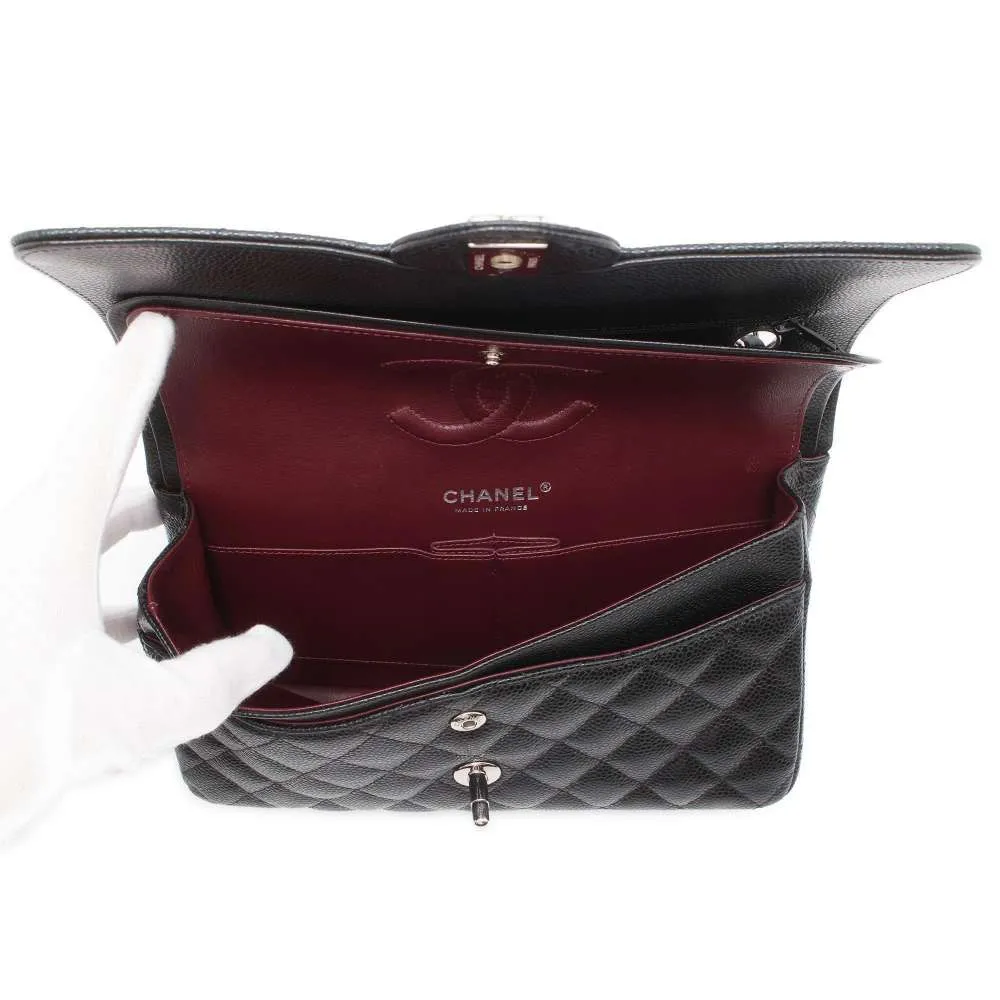 CHANEL Matelasse W Flap ChainShoulder Bag Black A01112 Caviar Leather Size 25