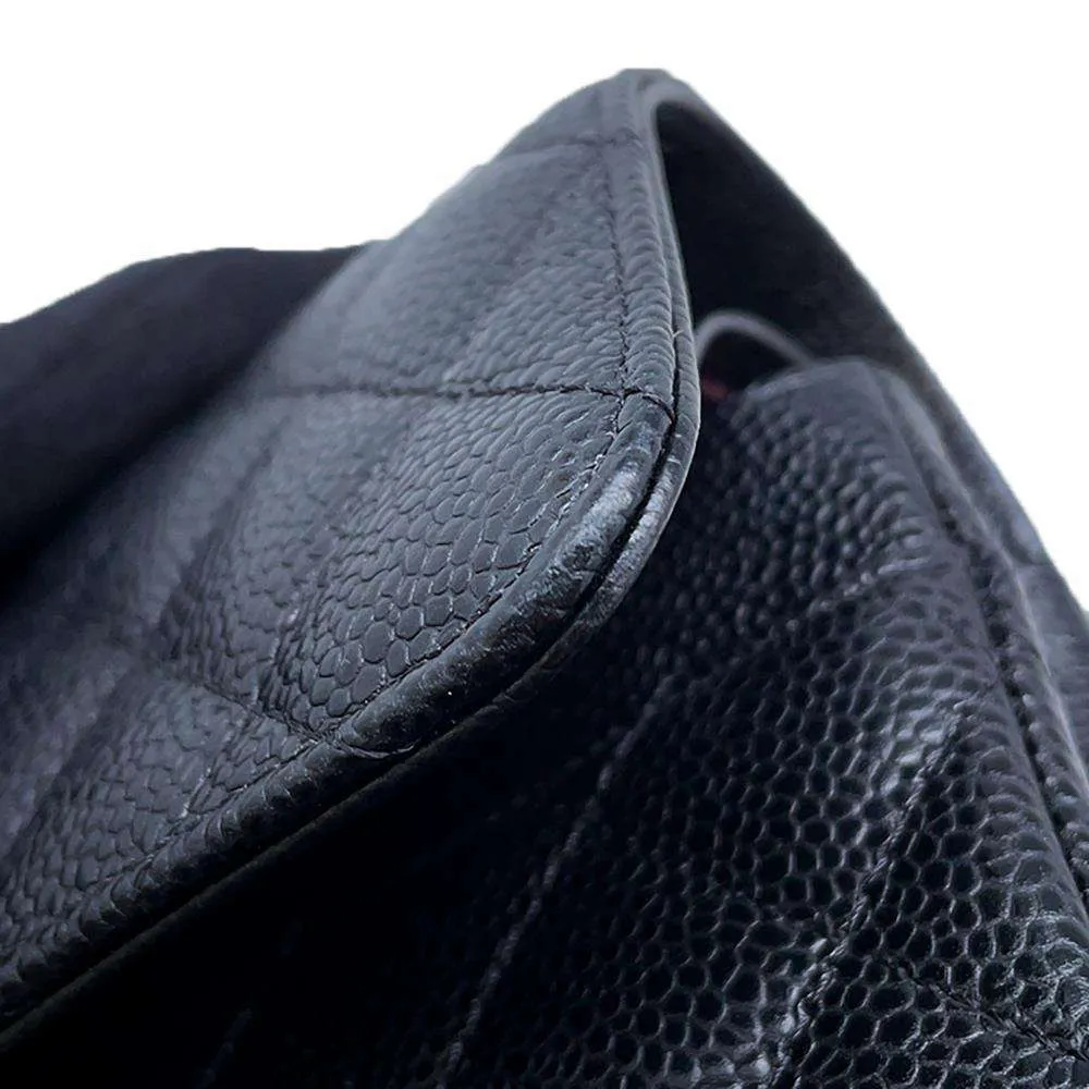 CHANEL Matelasse W Flap ChainShoulder Bag Black A01112 Caviar Leather Size 25