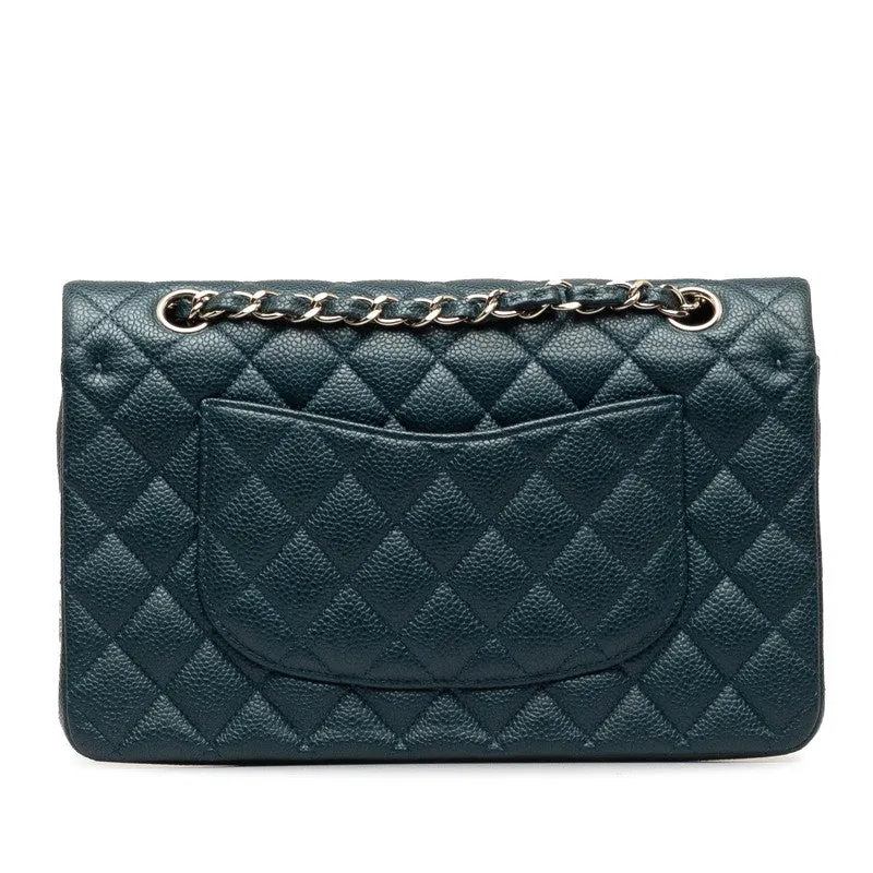 Chanel Mattrase 25 Coco Double Flap Chain Shoulder Bag Blue Silver Caviar S  CHANEL