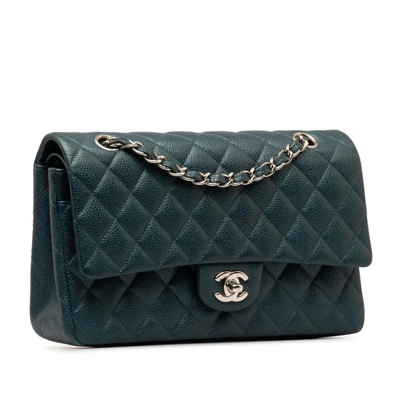 Chanel Mattrase 25 Coco Double Flap Chain Shoulder Bag Blue Silver Caviar S  CHANEL