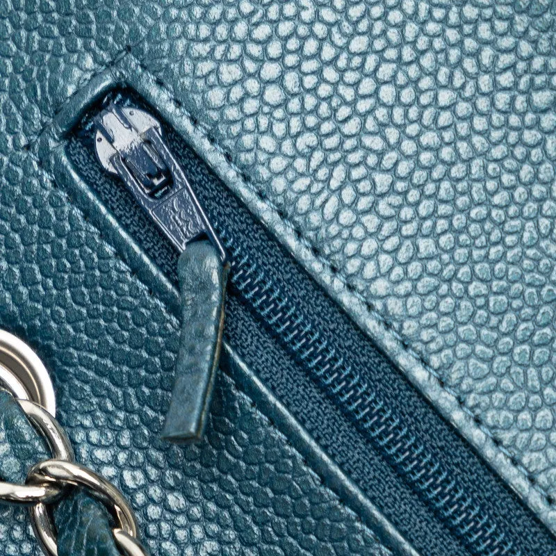 Chanel Mattrase 25 Coco Double Flap Chain Shoulder Bag Blue Silver Caviar S  CHANEL
