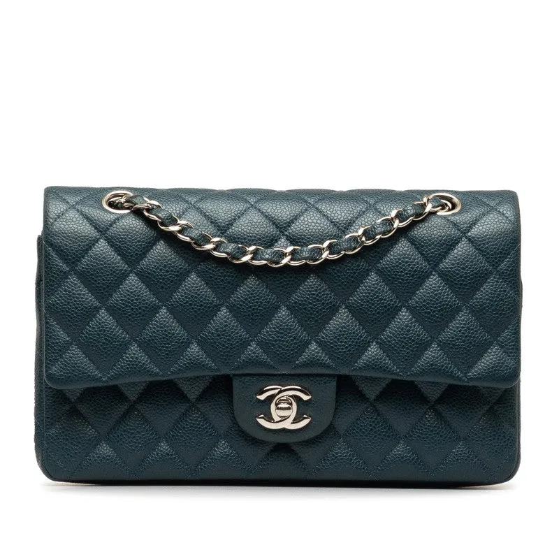 Chanel Mattrase 25 Coco Double Flap Chain Shoulder Bag Blue Silver Caviar S  CHANEL
