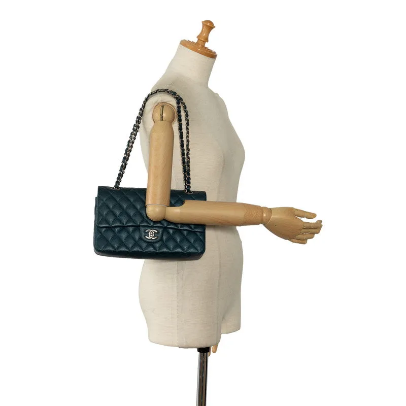 Chanel Mattrase 25 Coco Double Flap Chain Shoulder Bag Blue Silver Caviar S  CHANEL