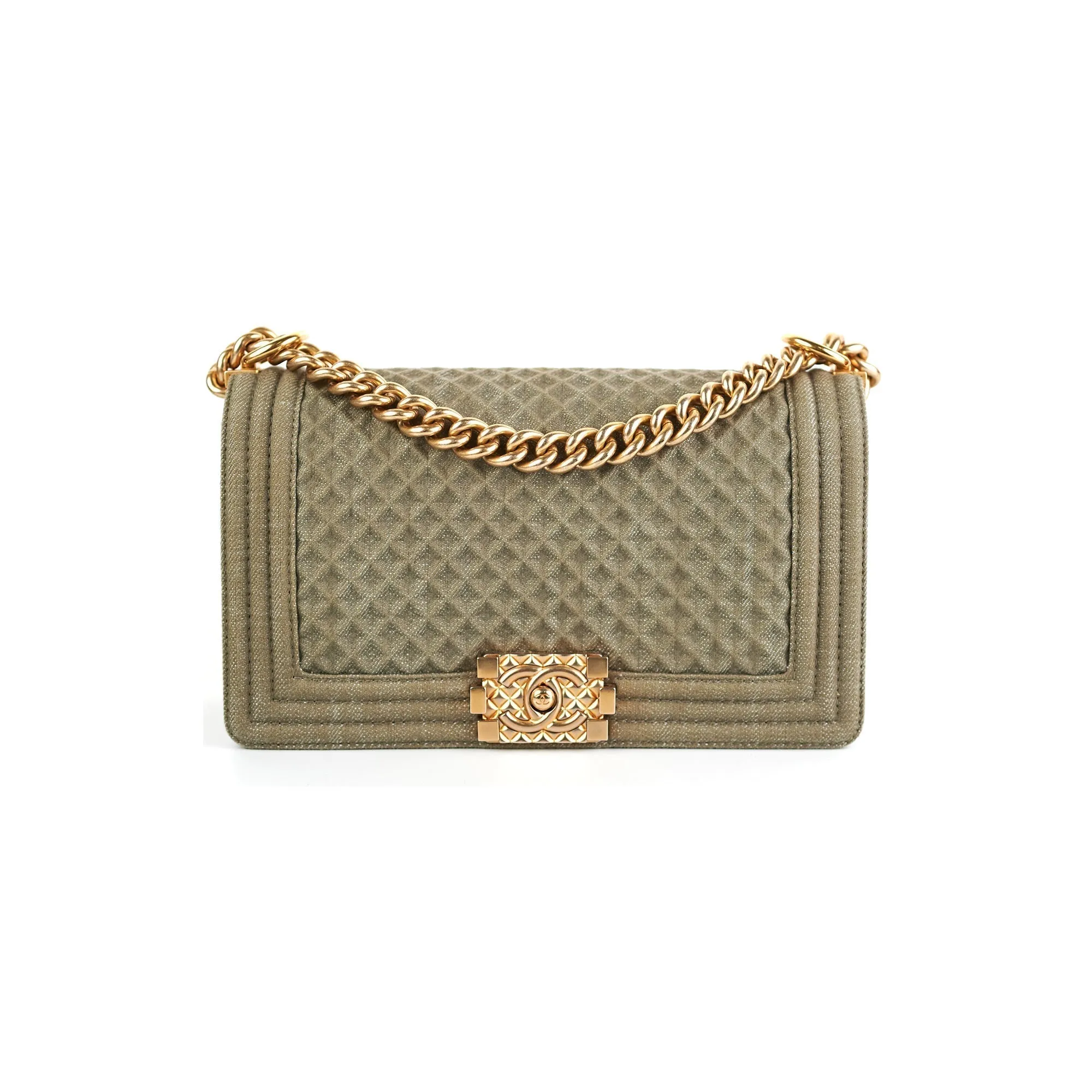 Chanel Old Medium Boy Denim Olive Shoulder Bag