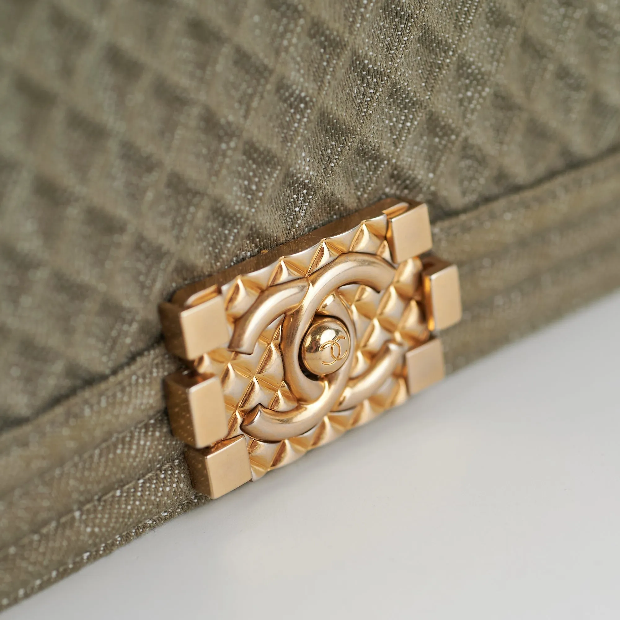 Chanel Old Medium Boy Denim Olive Shoulder Bag