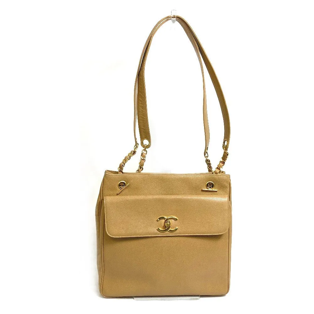 CHANEL Shoulder Bag Caviar skin beige CC COCO Mark Chain Tote Bag Women Used