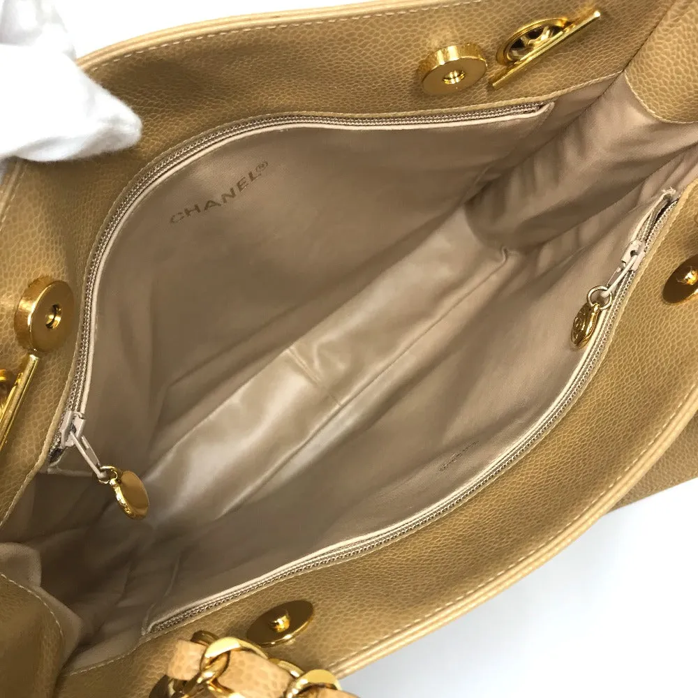 CHANEL Shoulder Bag Caviar skin beige CC COCO Mark Chain Tote Bag Women Used