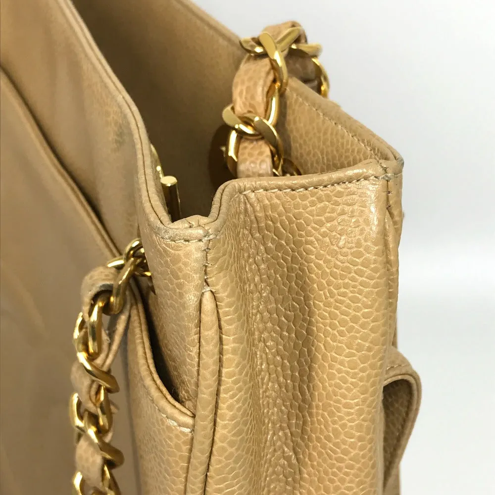 CHANEL Shoulder Bag Caviar skin beige CC COCO Mark Chain Tote Bag Women Used
