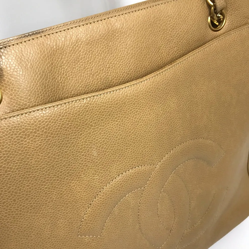CHANEL Shoulder Bag Caviar skin beige CC COCO Mark Chain Tote Bag Women Used