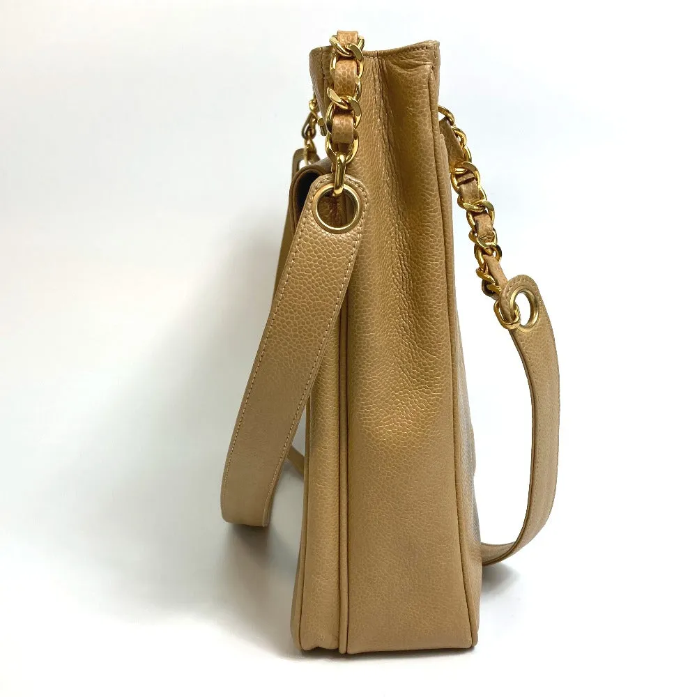 CHANEL Shoulder Bag Caviar skin beige CC COCO Mark Chain Tote Bag Women Used