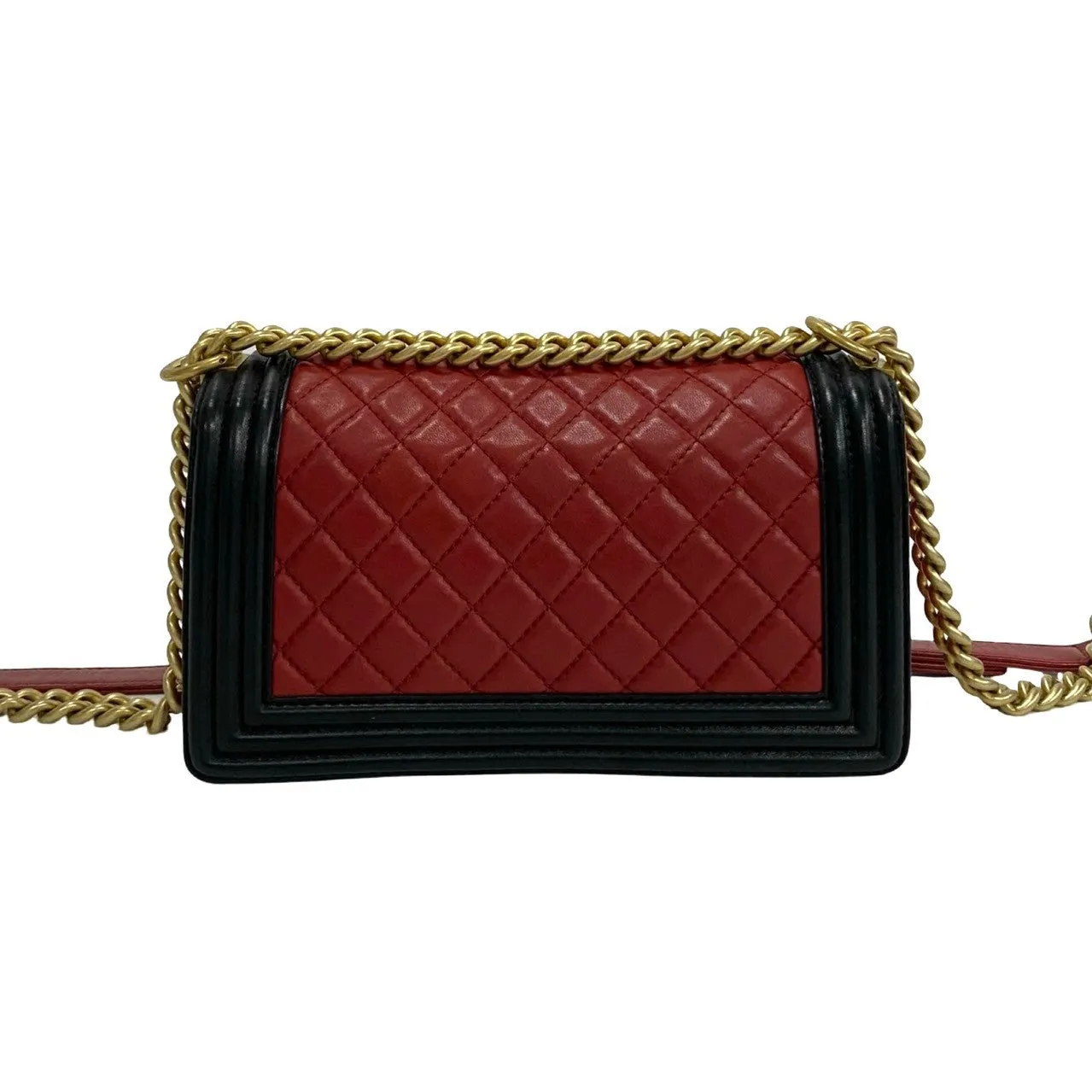 CHANEL Shoulder Bag lambskin Red Matrasse Boy chanel