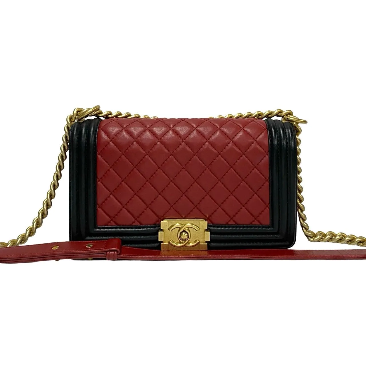 CHANEL Shoulder Bag lambskin Red Matrasse Boy chanel