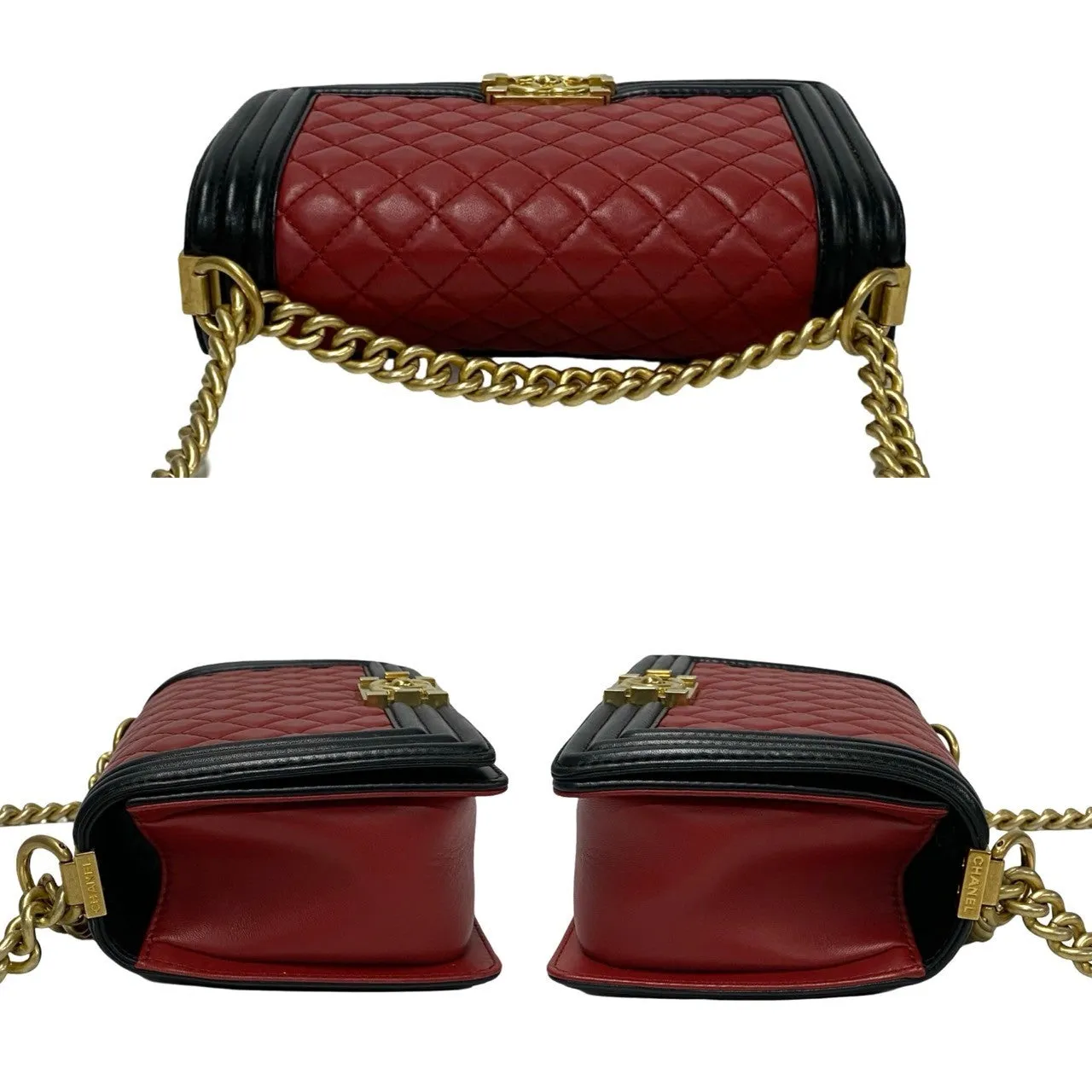 CHANEL Shoulder Bag lambskin Red Matrasse Boy chanel
