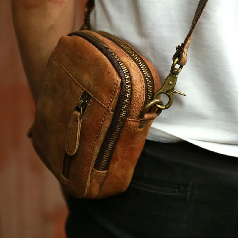 Cool Leather Belt Pouch Mens Waist Bag Shoulder Bag for Men