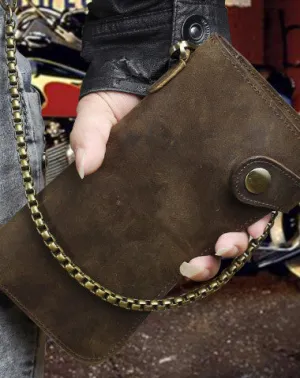 Cool leather biker wallet trucker wallet leather chain wallet mens Brown long wallet with chain