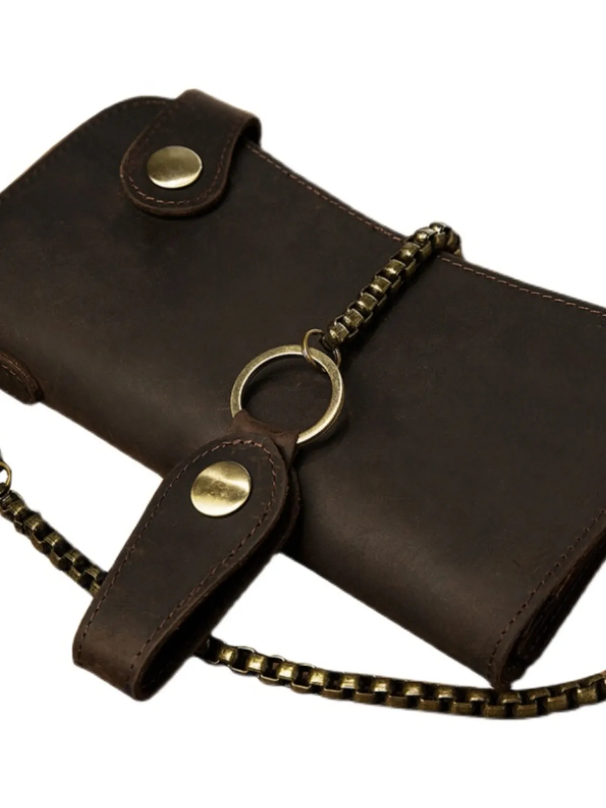 Cool leather biker wallet trucker wallet leather chain wallet mens Brown long wallet with chain