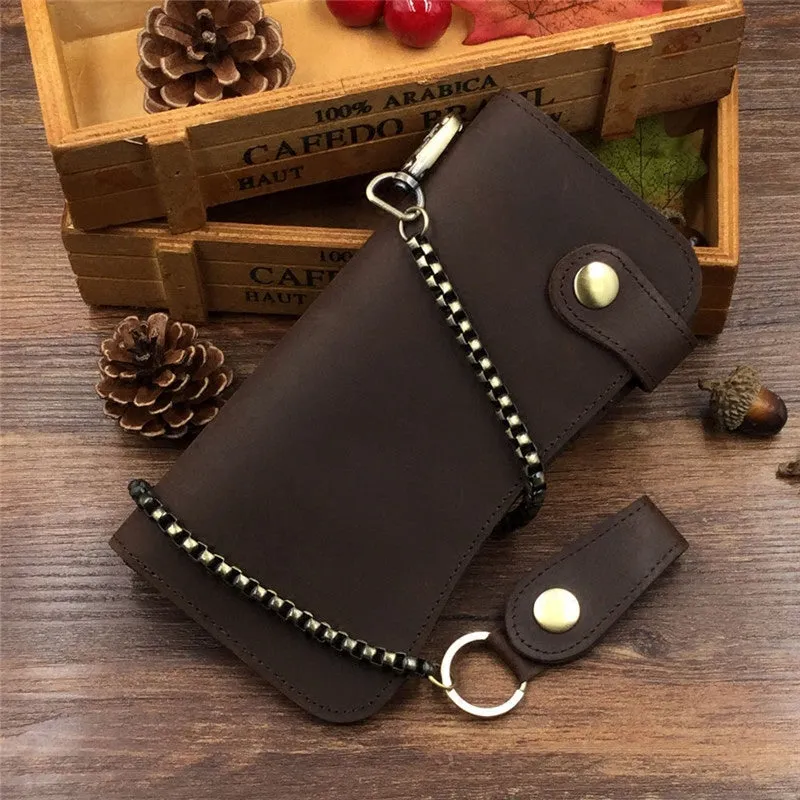 Cool leather biker wallet trucker wallet leather chain wallet mens Brown long wallet with chain