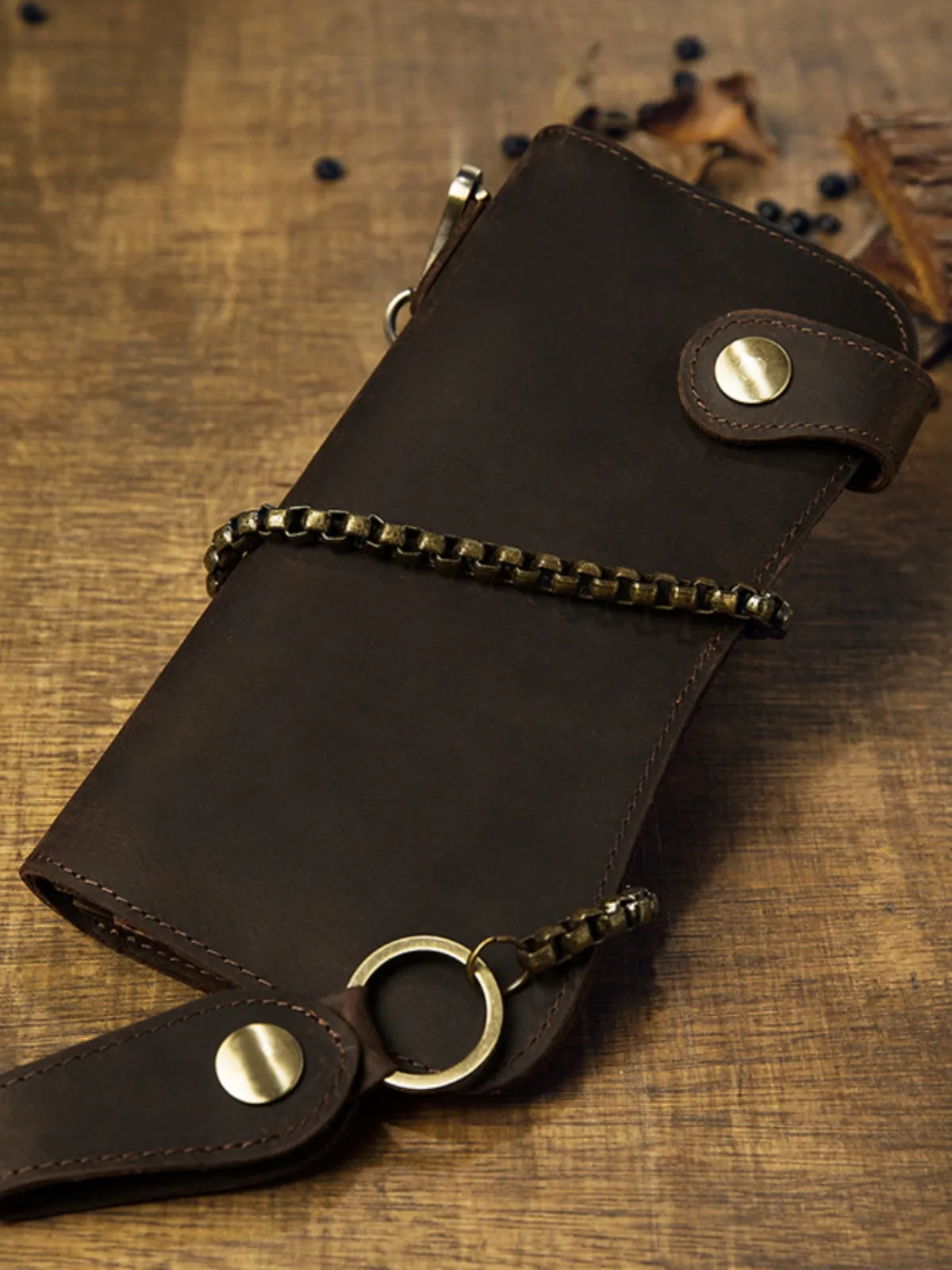 Cool leather biker wallet trucker wallet leather chain wallet mens Brown long wallet with chain