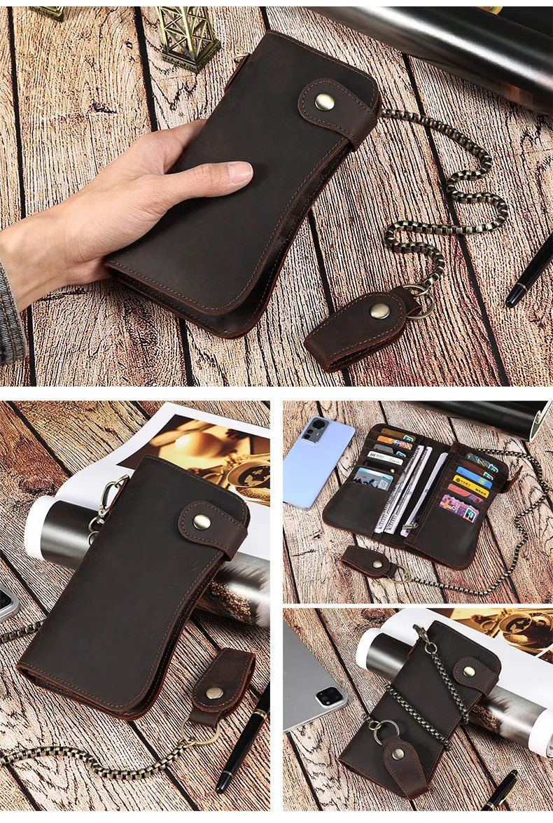 Cool leather biker wallet trucker wallet leather chain wallet mens Brown long wallet with chain