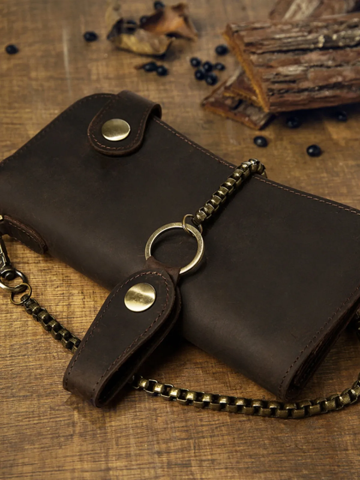 Cool leather biker wallet trucker wallet leather chain wallet mens Brown long wallet with chain