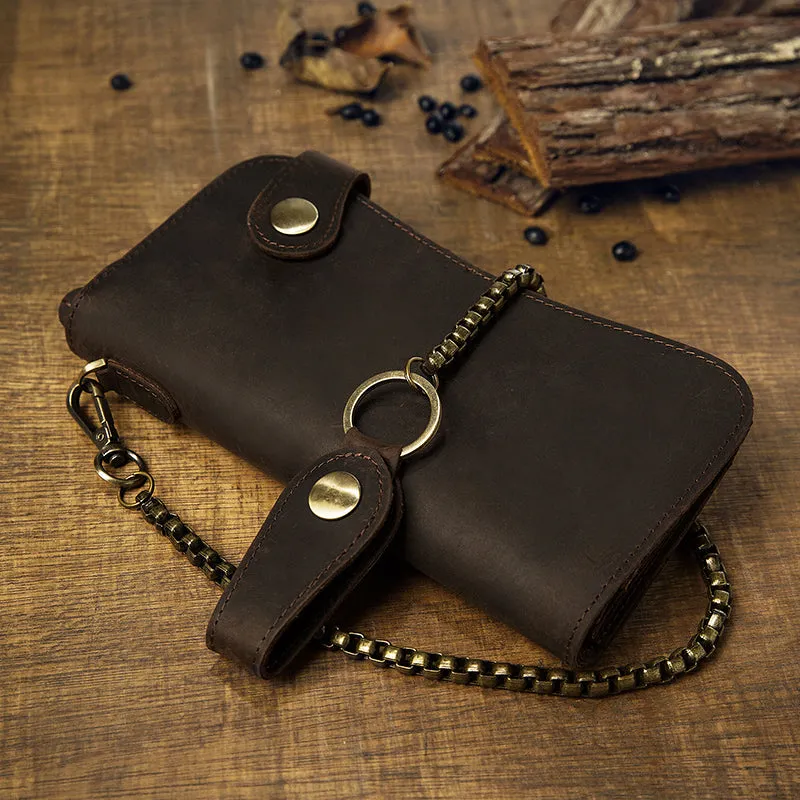 Cool leather biker wallet trucker wallet leather chain wallet mens Brown long wallet with chain