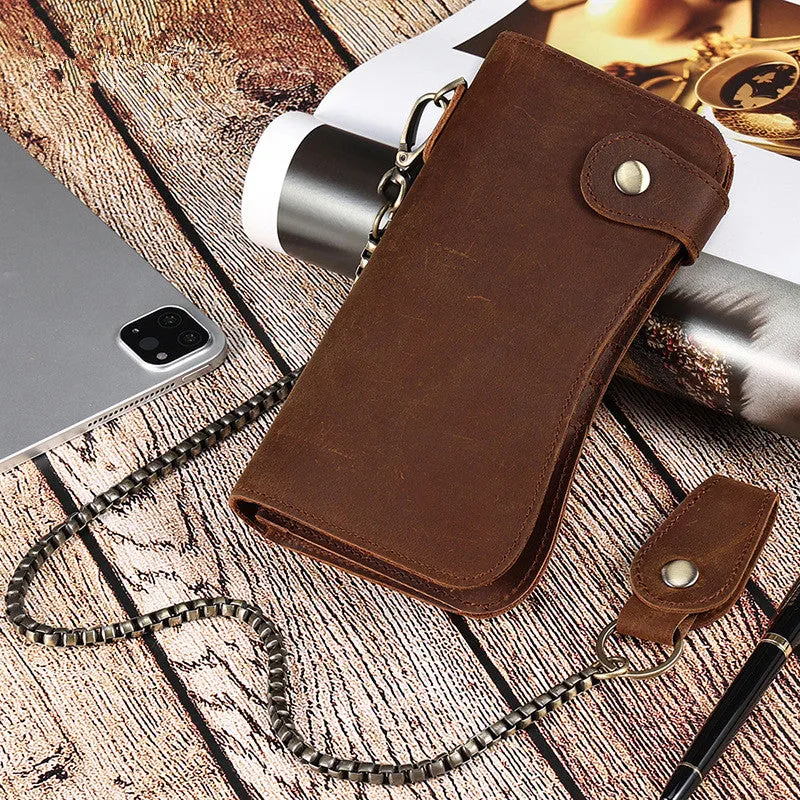 Cool leather biker wallet trucker wallet leather chain wallet mens Brown long wallet with chain