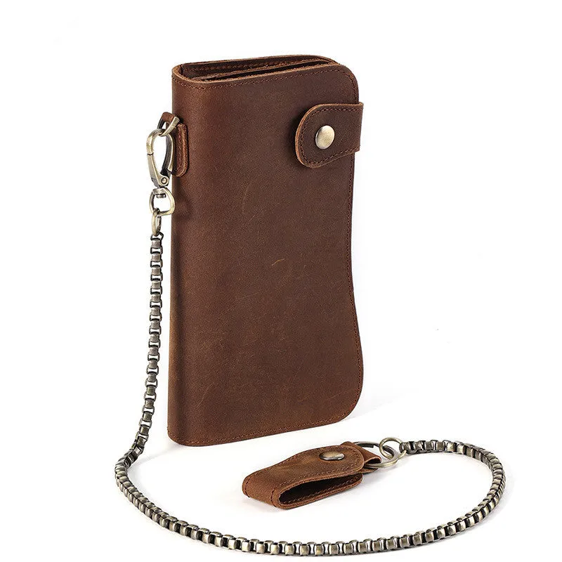 Cool leather biker wallet trucker wallet leather chain wallet mens Brown long wallet with chain