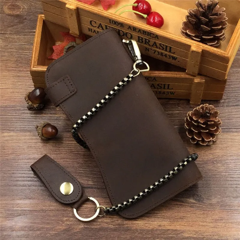 Cool leather biker wallet trucker wallet leather chain wallet mens Brown long wallet with chain