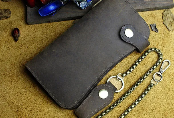 Cool leather biker wallet trucker wallet leather chain wallet mens Brown long wallet with chain
