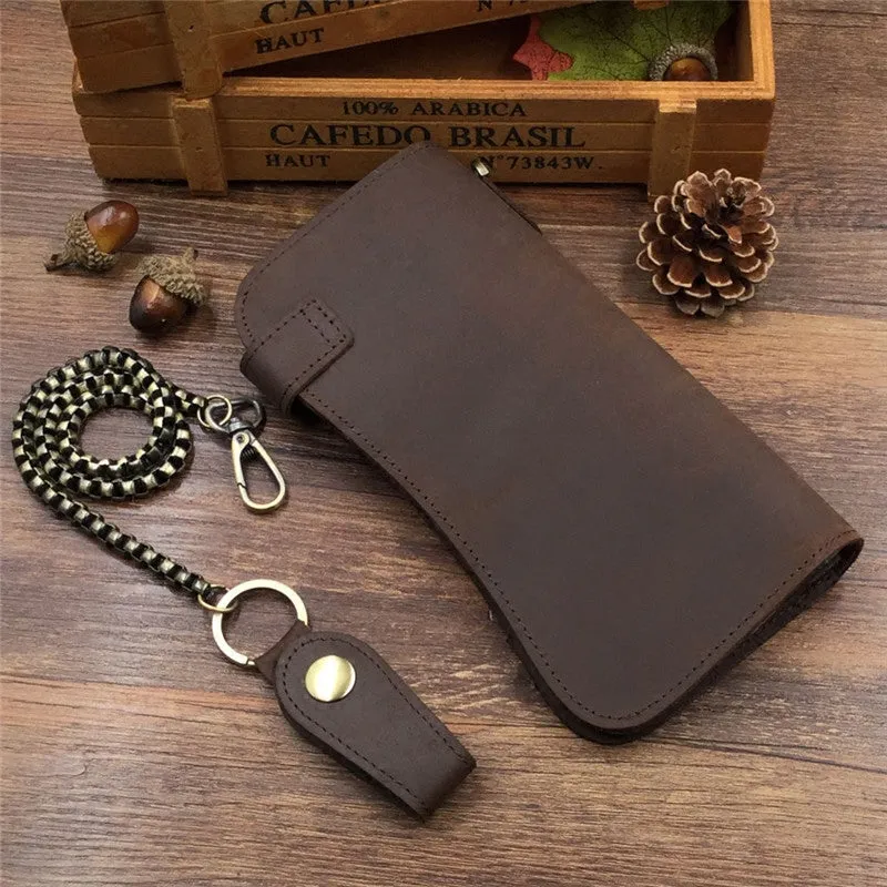 Cool leather biker wallet trucker wallet leather chain wallet mens Brown long wallet with chain