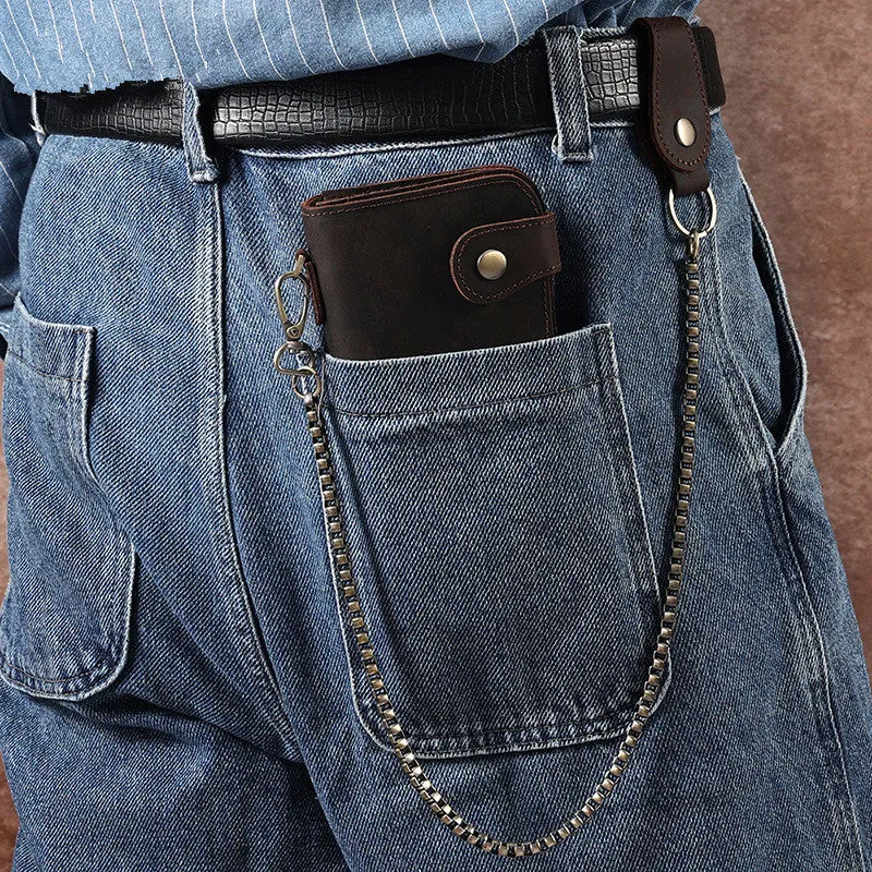 Cool leather biker wallet trucker wallet leather chain wallet mens Brown long wallet with chain