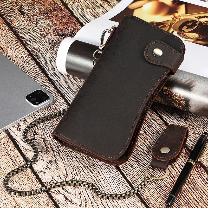 Cool leather biker wallet trucker wallet leather chain wallet mens Brown long wallet with chain