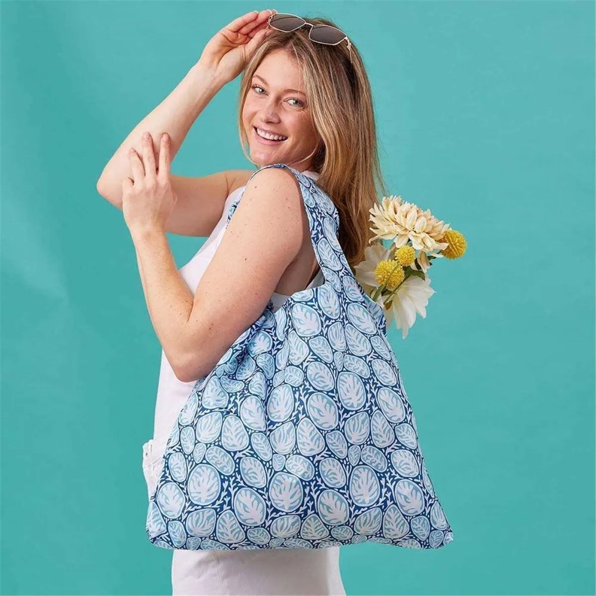 Coral Garden blu Reusable Shopping Bag-Machine washable