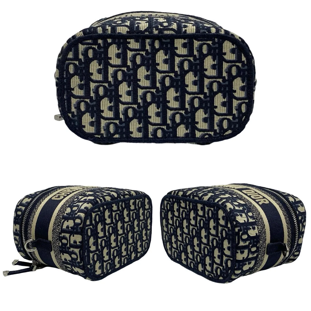 Dior Shoulder Bag canvas Navy Dior Travel Oblique Vanity Bag Women Used