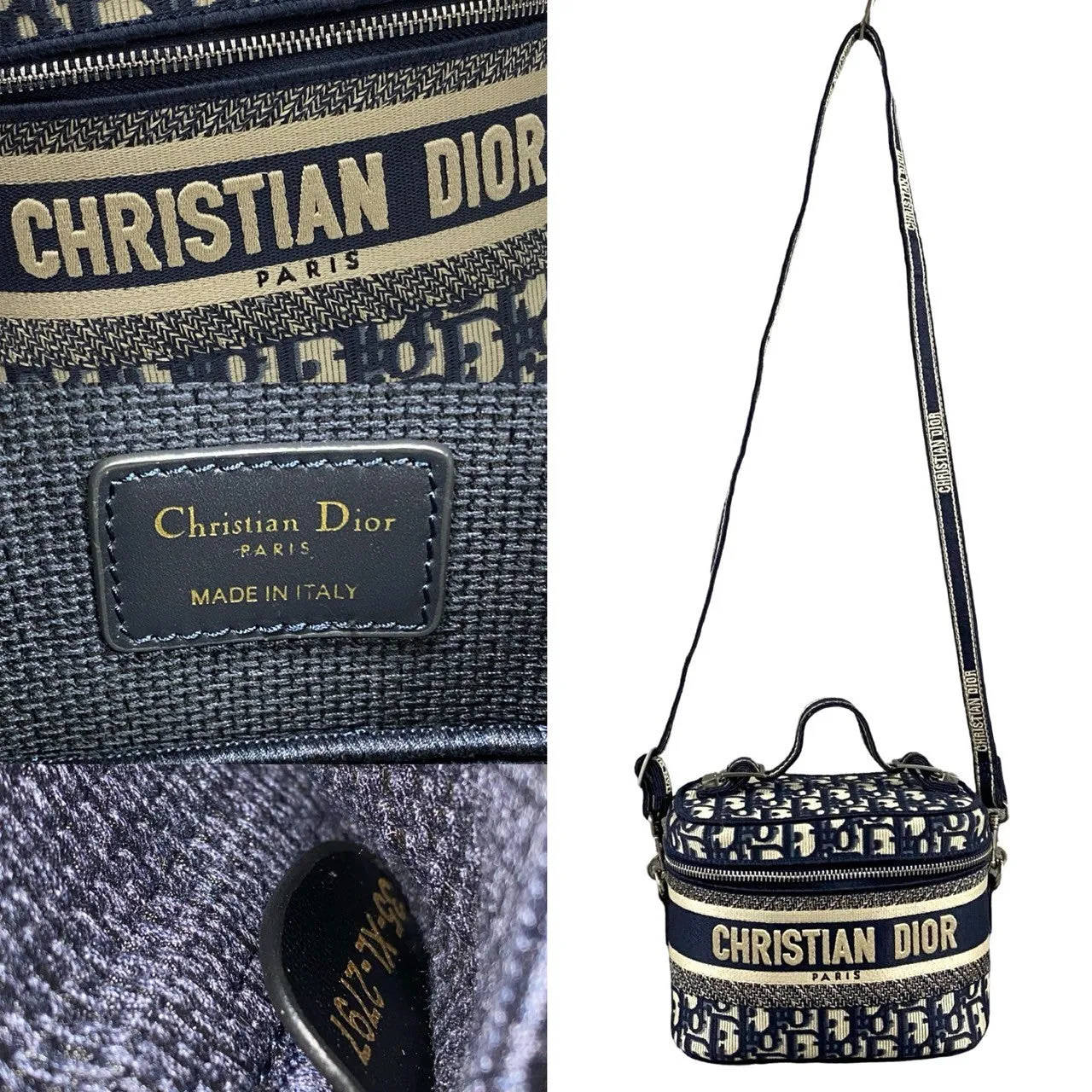 Dior Shoulder Bag canvas Navy Dior Travel Oblique Vanity Bag Women Used