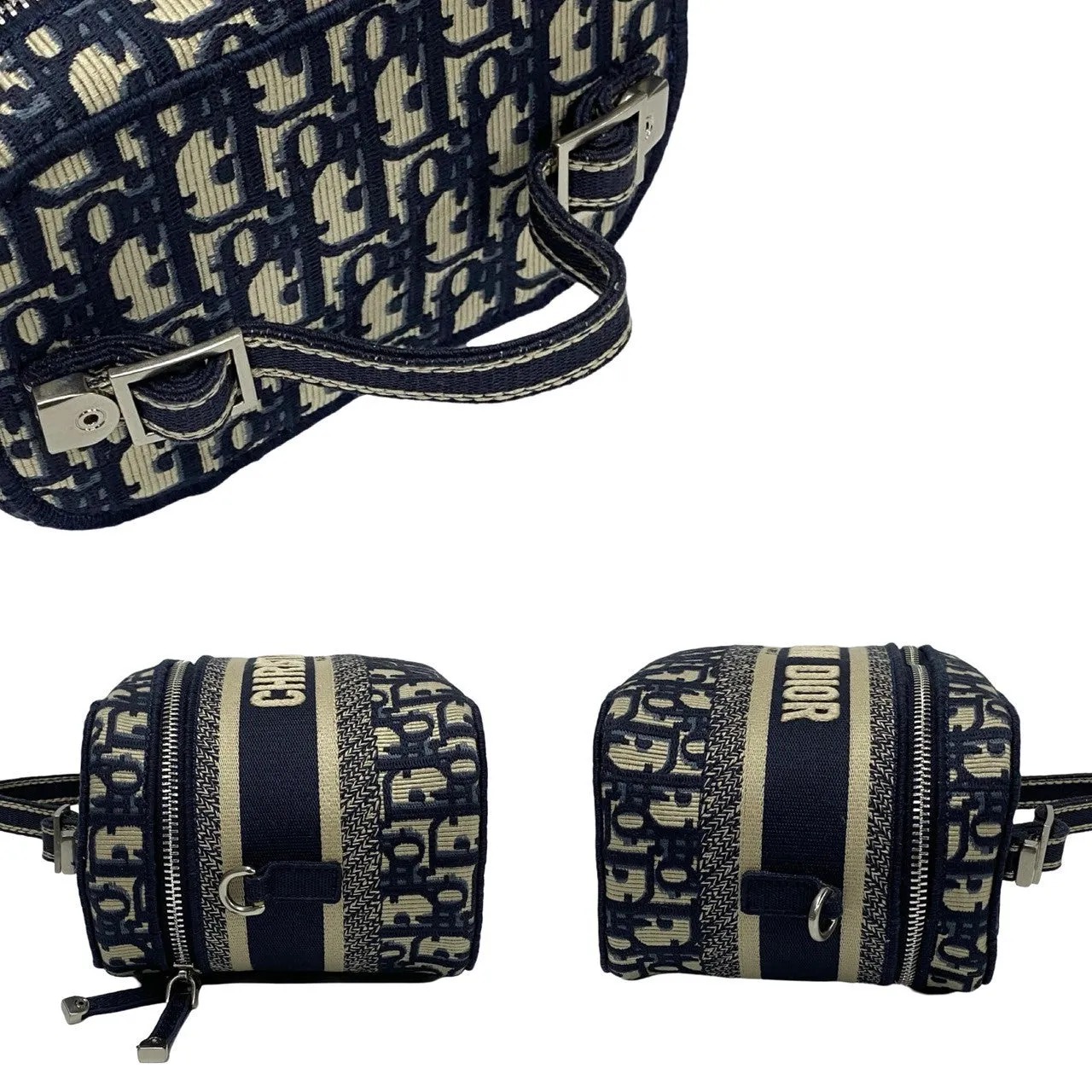 Dior Shoulder Bag canvas Navy Dior Travel Oblique Vanity Bag Women Used