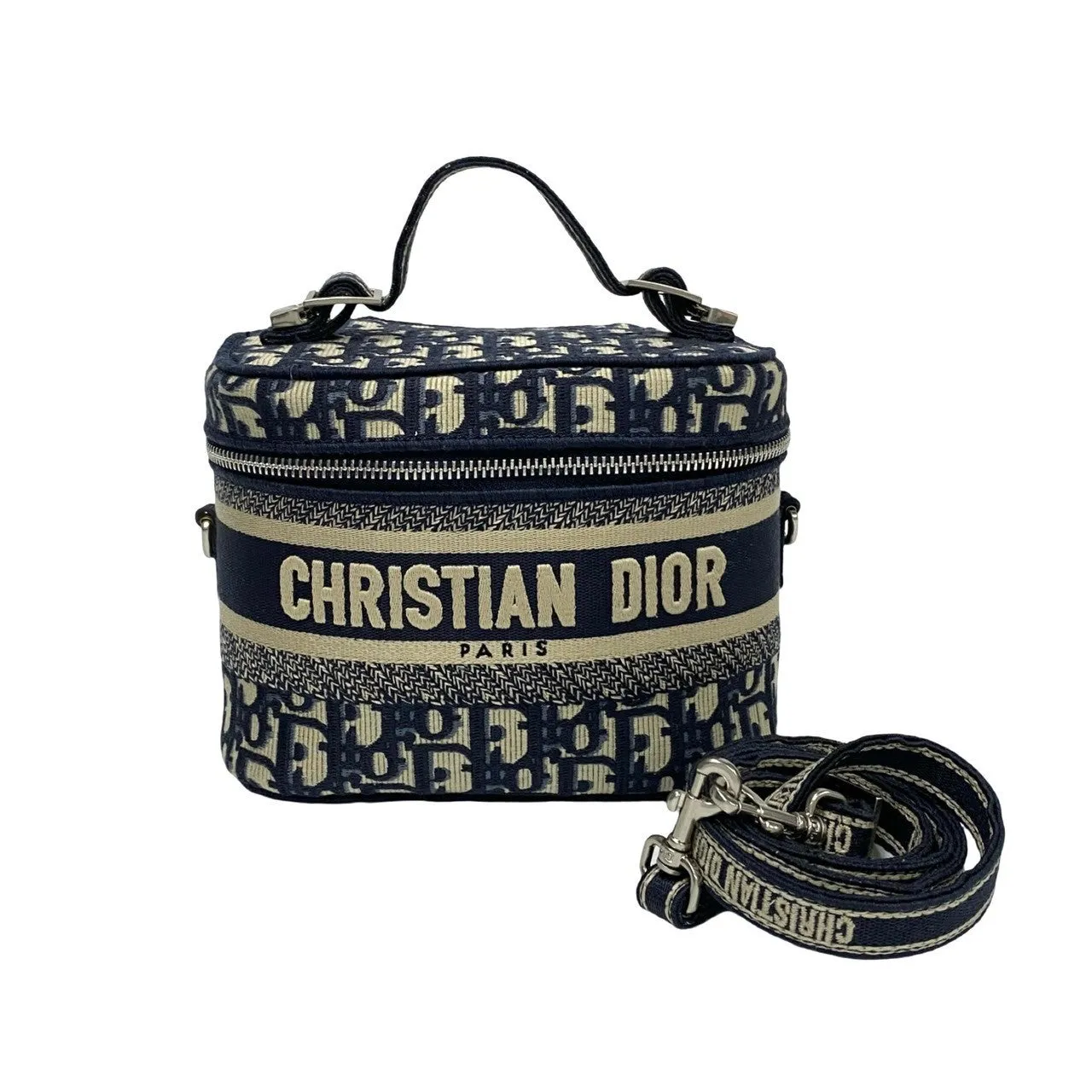 Dior Shoulder Bag canvas Navy Dior Travel Oblique Vanity Bag Women Used