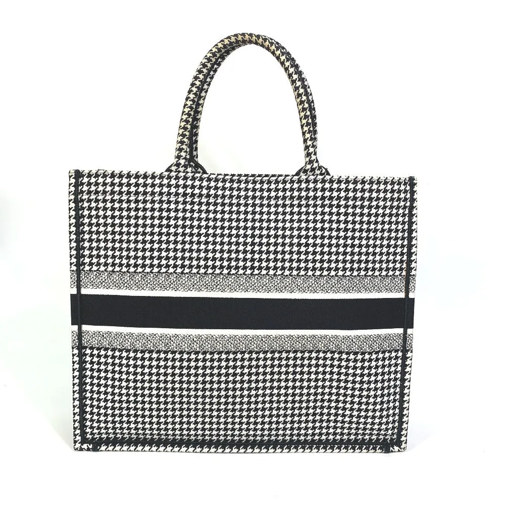 Dior Tote Bag canvas White / black Houndstooth Shoulder Bag Hound Tooth Embroidery Women Used