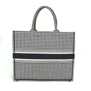 Dior Tote Bag canvas White / black Houndstooth Shoulder Bag Hound Tooth Embroidery Women Used