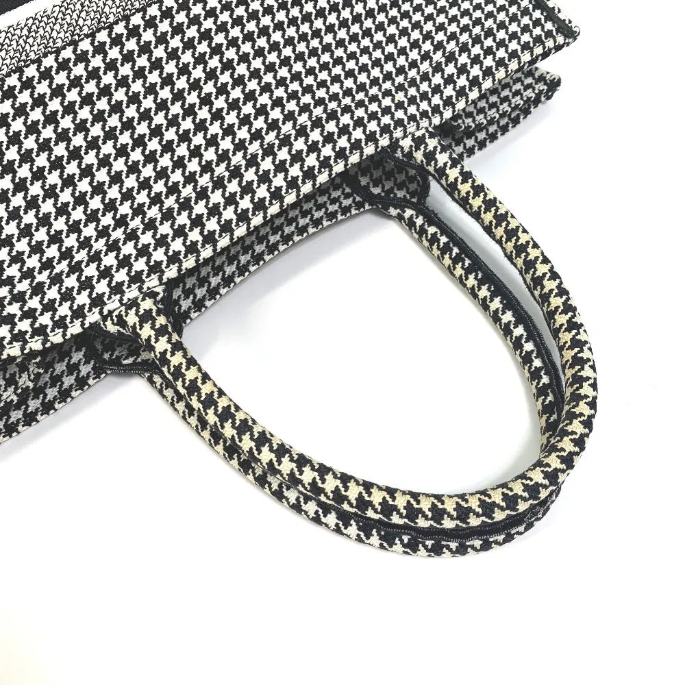 Dior Tote Bag canvas White / black Houndstooth Shoulder Bag Hound Tooth Embroidery Women Used