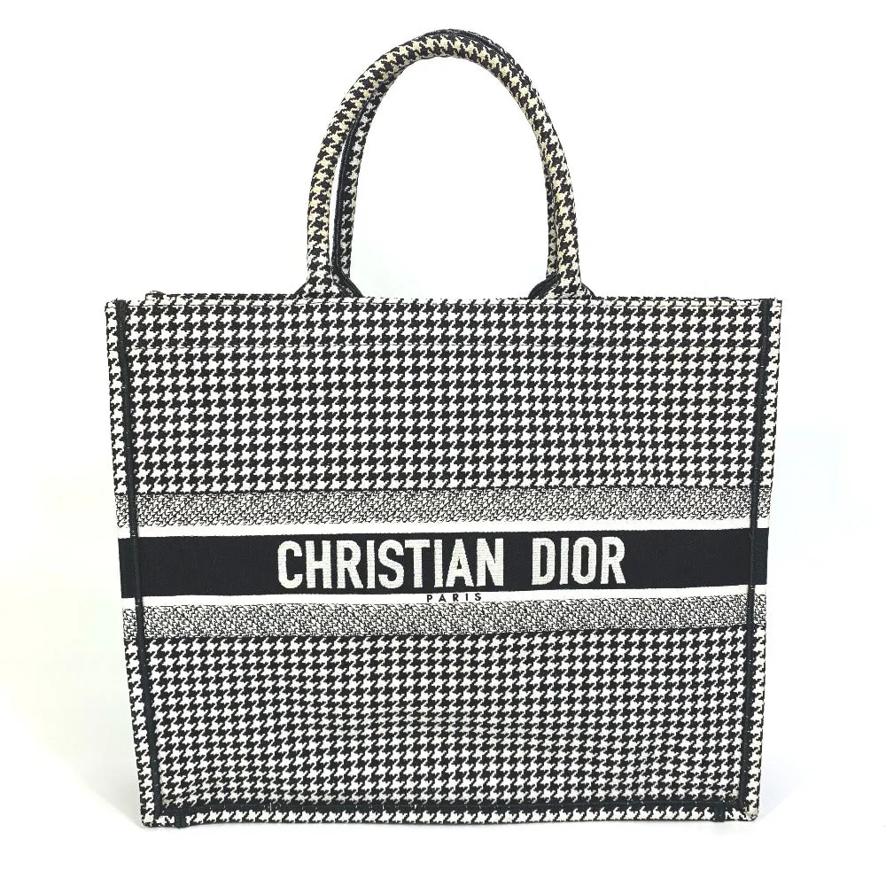 Dior Tote Bag canvas White / black Houndstooth Shoulder Bag Hound Tooth Embroidery Women Used