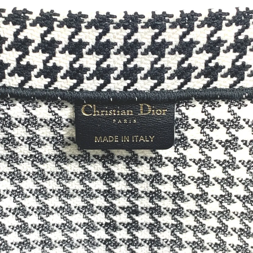 Dior Tote Bag canvas White / black Houndstooth Shoulder Bag Hound Tooth Embroidery Women Used