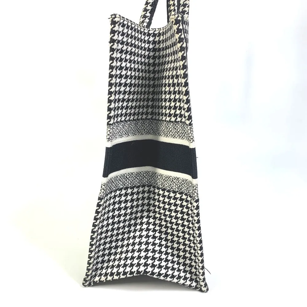 Dior Tote Bag canvas White / black Houndstooth Shoulder Bag Hound Tooth Embroidery Women Used