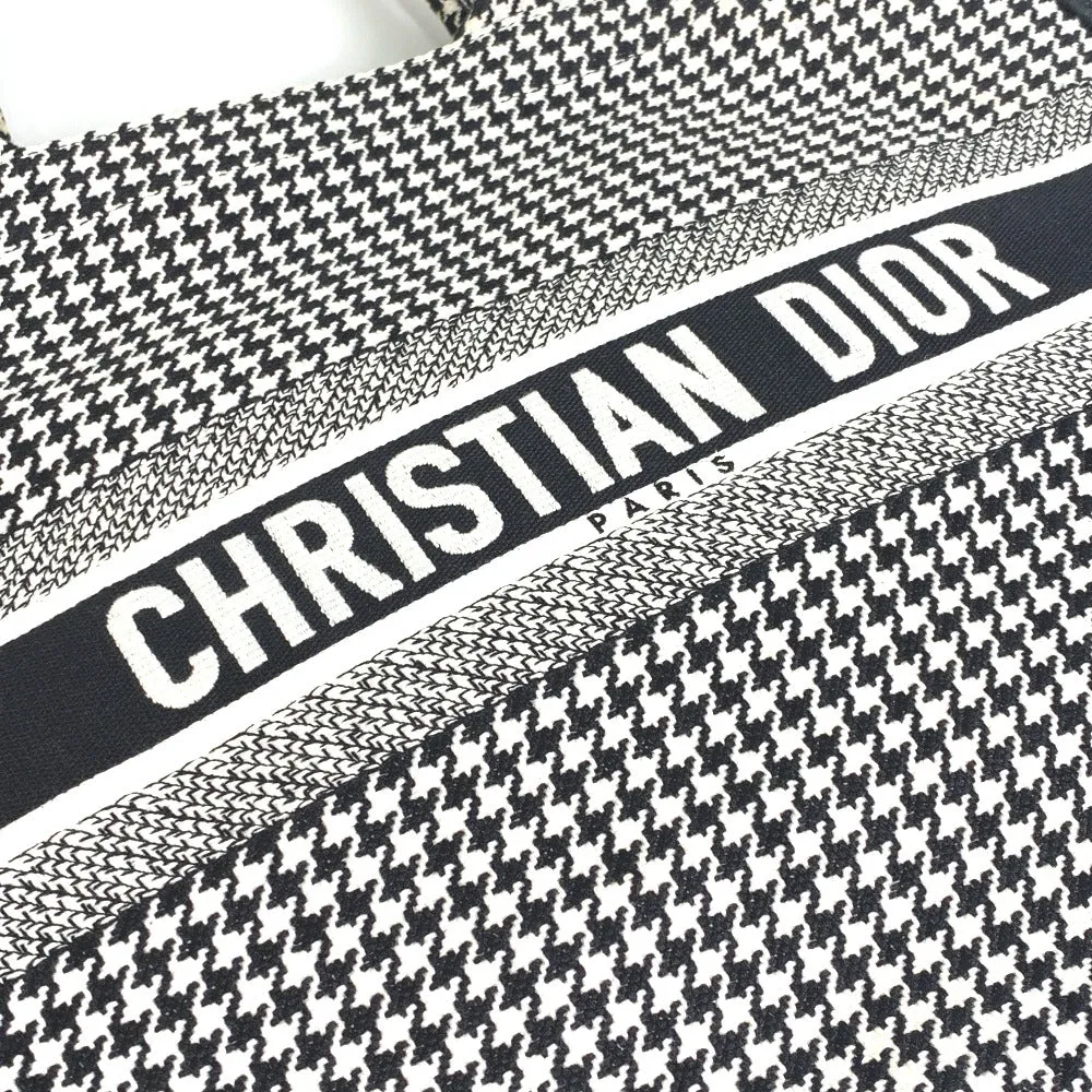 Dior Tote Bag canvas White / black Houndstooth Shoulder Bag Hound Tooth Embroidery Women Used
