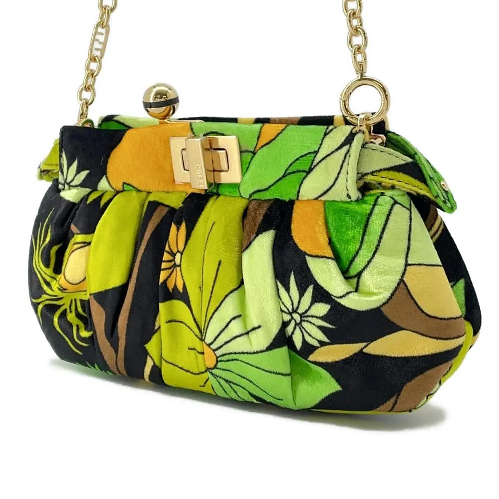 FENDI Peekaboo Clic Shoulder Bag Black/Green/Brown 8BP118 Velour